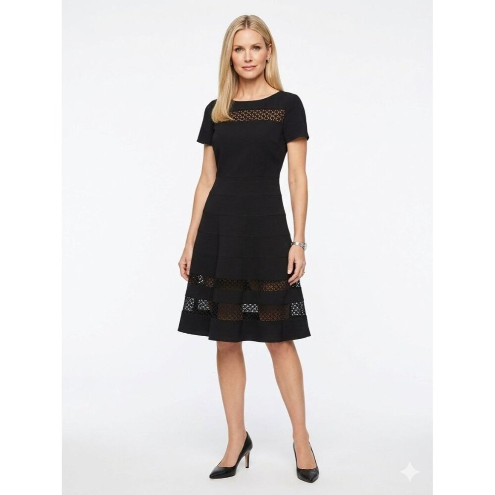 WHBM White House Black Market  Fit Flare Banded Dress 8 Black NEW